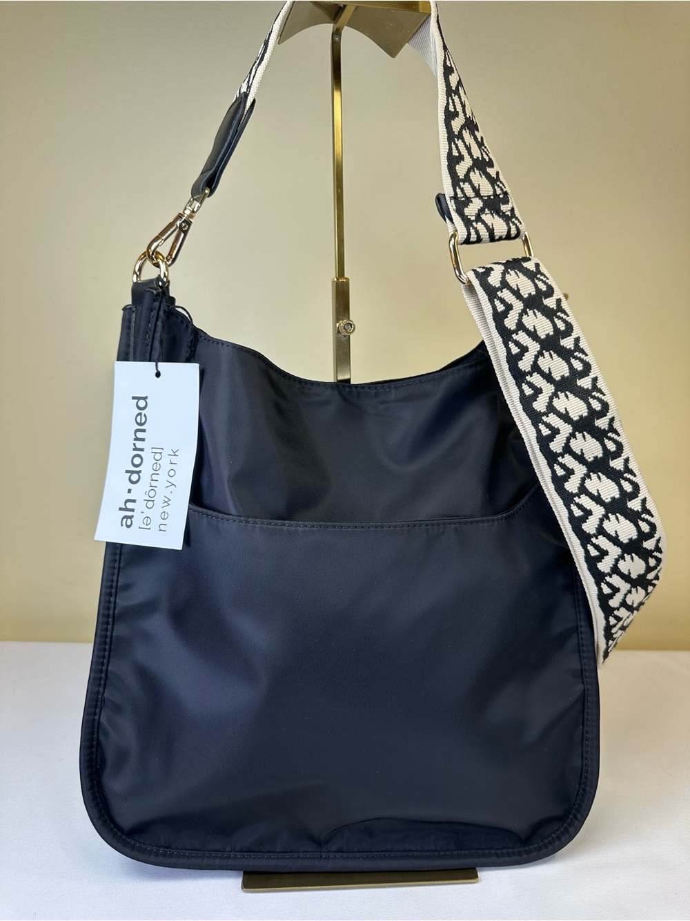 Ahdorned Jackie Nylon messenger bag w/ patterned guitar strap GHW NWT